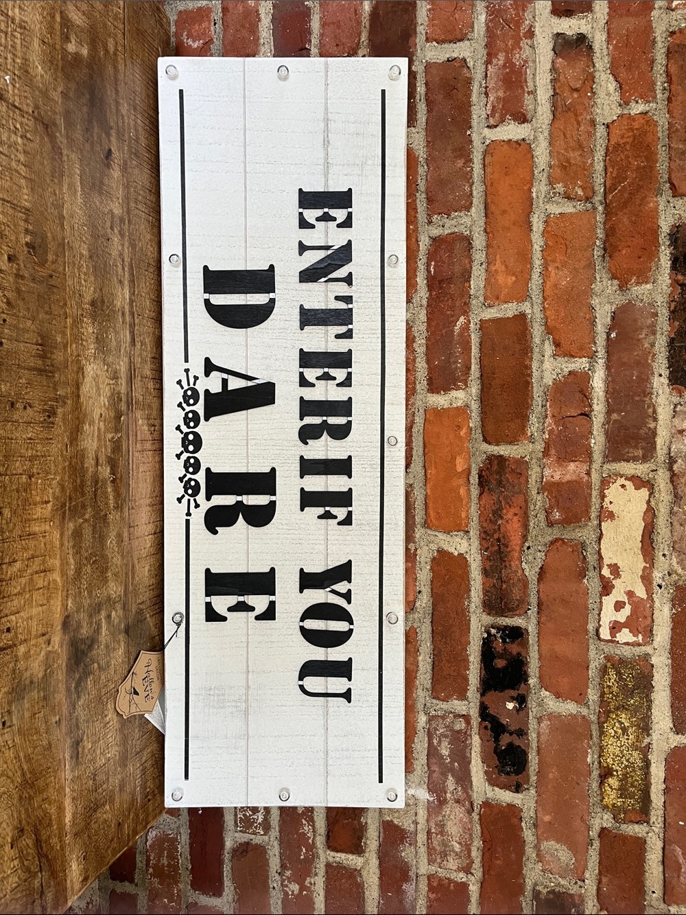 Enter If You Dare White Halloween Wall Sign - Rustic Holiday Decor